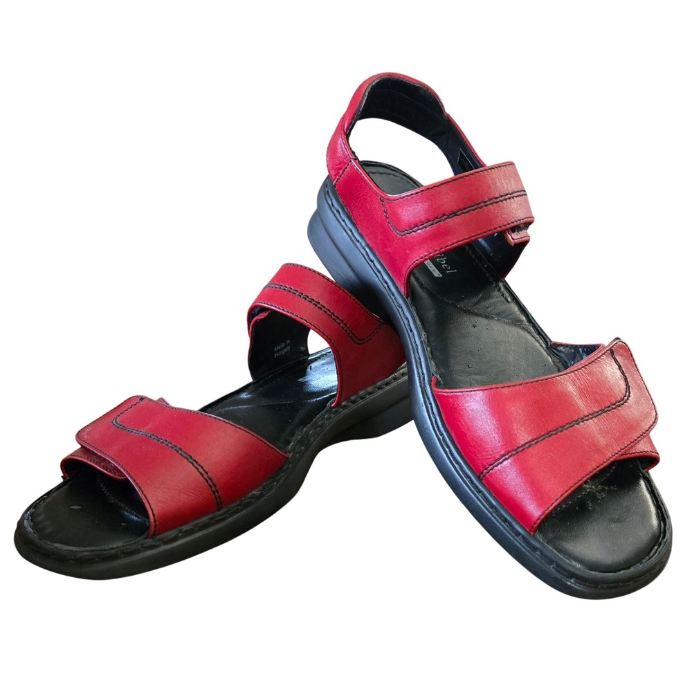 Josef Seibel Red Leather Comfort Sandals Women 40 Double Strap Made in Hungary